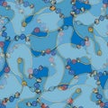 Decorative beads on blue background. Seamless pattern for decor.